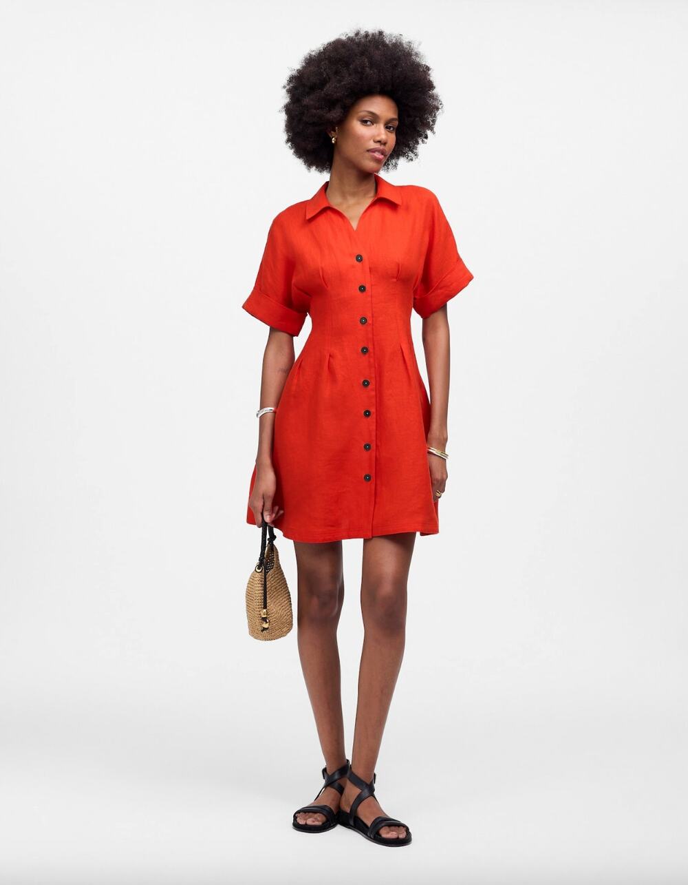 NEW Madewell The Perry Mini Shirtdress 100% Linen Bright Flame Red Minimalist XS